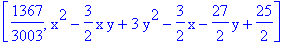 [1367/3003, x^2-3/2*x*y+3*y^2-3/2*x-27/2*y+25/2]